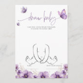 紫の蝶が赤ちゃんシャワーゲームカードを描画 アドバイスカード (正面)