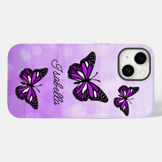 紫の蝶とあなたの名パーソナライズされた Case-Mate iPhoneケース (裏面 (横))