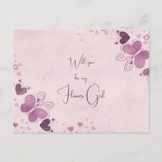 紫の蝶とハートフラワーガール 案内ポストカード (正面)