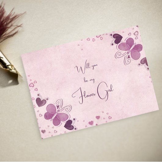 紫の蝶とハートフラワーガール 案内ポストカード