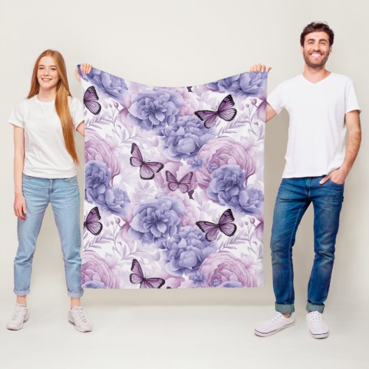 紫の蝶とフローラ フリースブランケット (インサイチュ)