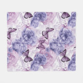 紫の蝶とフローラ フリースブランケット (正面(横))