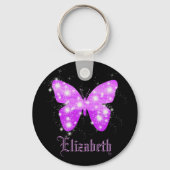 紫の蝶と名パーソナライズされた前の星 キーホルダー (正面)