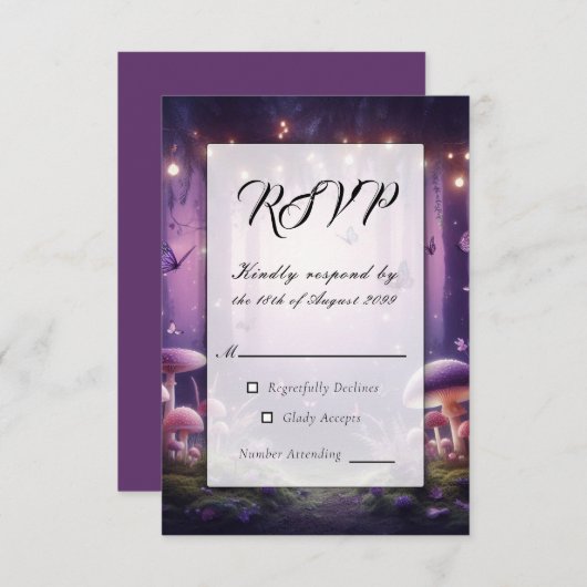 紫の蝶と星空結婚の 出欠カード (正面/裏面)