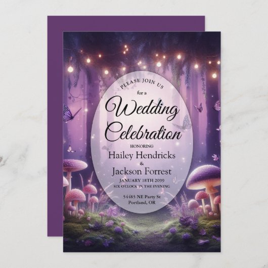 紫の蝶と星空結婚の 招待状 (正面/裏面)