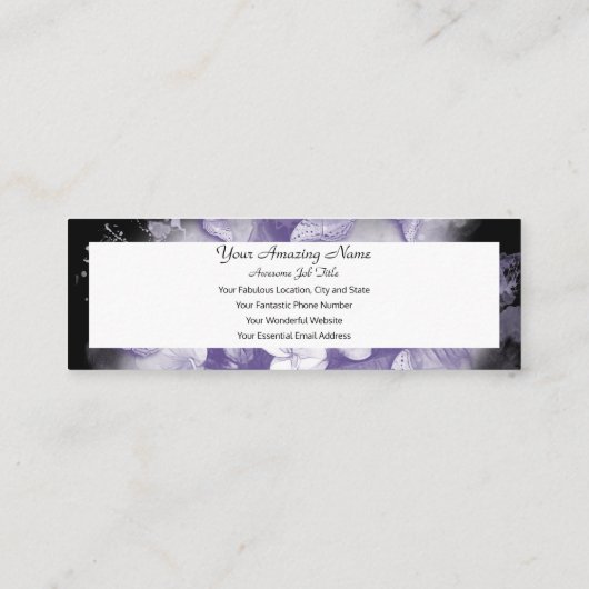 紫の蝶と花の黒 スキニー名刺 (裏面)