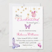 紫の蝶に会うように魅了されたブライダルシャワー 招待状 (正面)