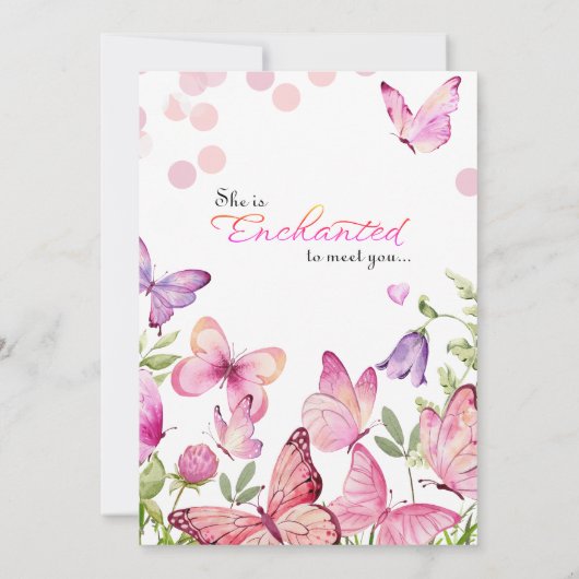 紫の蝶に会うように魅了されたブライダルシャワー 招待状 (裏面)