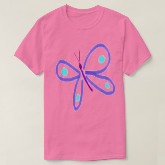 紫の蝶のウェアラブルアート Tシャツ (デザイン正面)
