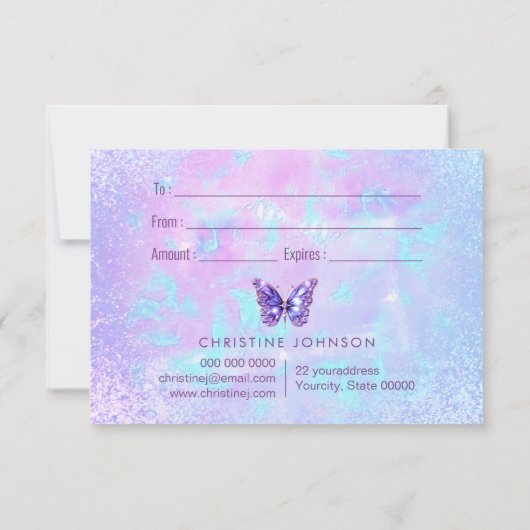 紫の蝶のギフト券 (裏面)