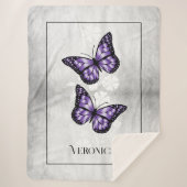 紫の蝶のフローラ パーソナライズされた シェルパブランケット (正面)
