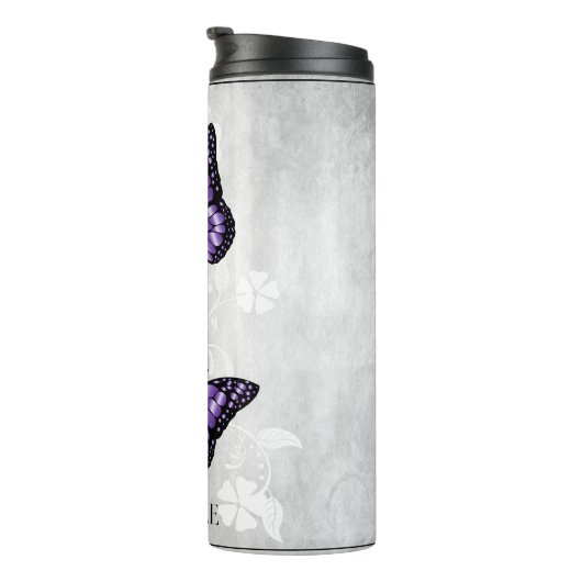 紫の蝶のフローラ パーソナライズされた タンブラー (回転右)