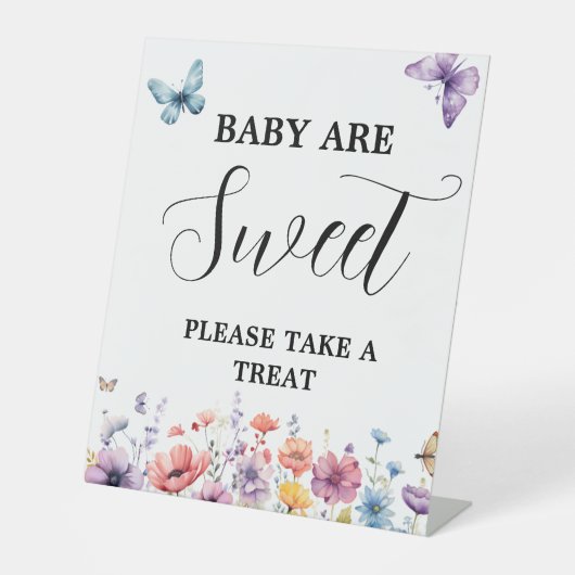 紫の蝶のベビーは甘い赤ちゃんシャワーの好意 台座サイン (正面)