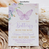 紫の蝶のベビーシャワー招待状 女の子 招待状