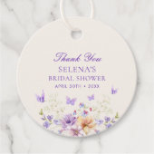紫の蝶の感謝を贈る ブライダルシャワーのお礼タグ フェイバータグ (正面)