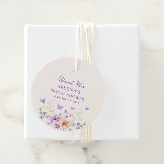 紫の蝶の感謝を贈る ブライダルシャワーのギフトタグ フェイバータグ (インサイチュ)