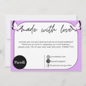 紫の蝶の感謝 サンキューカード (裏面)