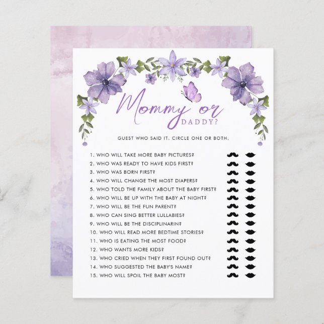 紫の蝶の水色のママまたはパパのゲーム (正面/裏面)