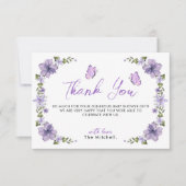 紫の蝶の水色ワイルドフラワーありがとう サンキューカード (正面)