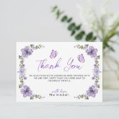 紫の蝶の水色ワイルドフラワーありがとう サンキューカード (スタンド正面)