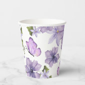 紫の蝶の水色ワイルドフラワー 紙コップ (正面)