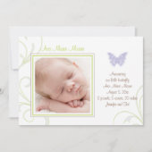 紫の蝶の誕生のお知らせ 案内状 (正面)