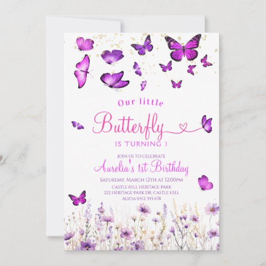 紫の蝶の誕生日 招待状 (正面)