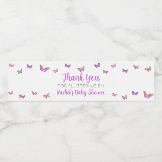 紫の蝶の赤ちゃんシャワーの好意 ペットボトルラベル (シングルラベル)