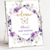 紫の蝶の赤ちゃんシャワー歓迎のサイン ポスター