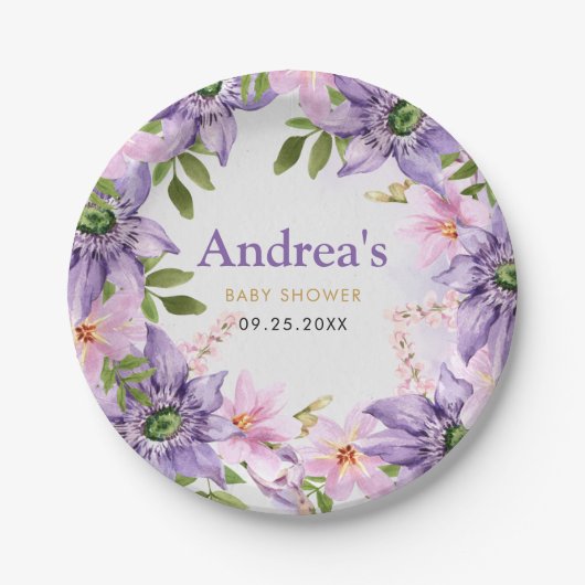 紫の蝶の赤ちゃんシャワー ペーパープレート (正面)