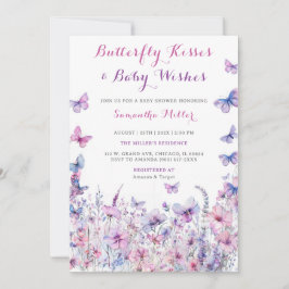 紫の蝶の赤ちゃんシャワー 招待状