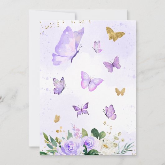 紫の蝶の赤ちゃんシャワー 招待状 (裏面)