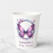 紫の蝶の赤ちゃんシャワー 紙コップ (正面)