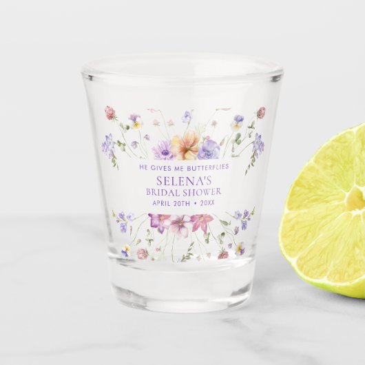 紫の蝶をくれる 花嫁のシャワー ショットグラス (正面)