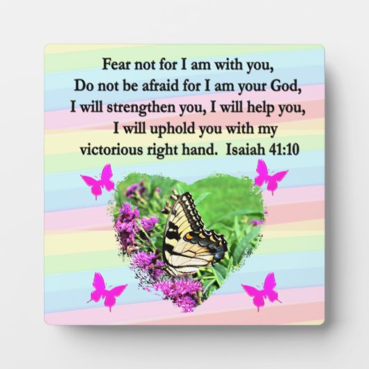 紫の蝶イザヤ41:10聖書の詩 フォトプラーク (正面)