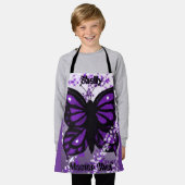 紫の蝶キッズエプロン エプロン (着用した状態)