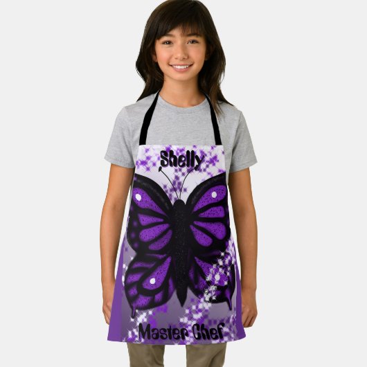 紫の蝶キッズエプロン エプロン (インサイチュ)