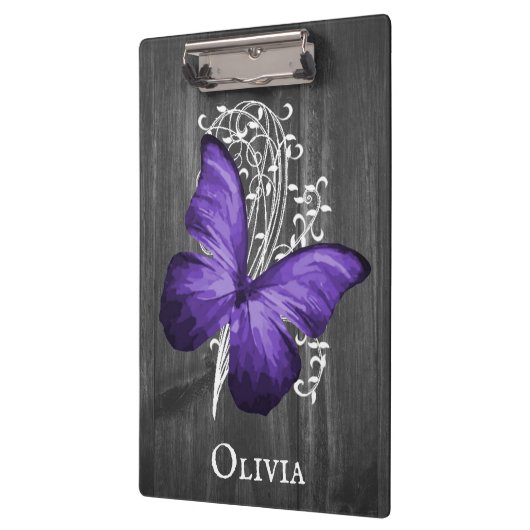 紫の蝶素朴のクリパーソナライズされたップボード クリップボード (左)