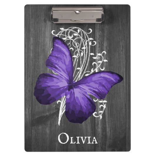 紫の蝶素朴のクリパーソナライズされたップボード クリップボード (正面)