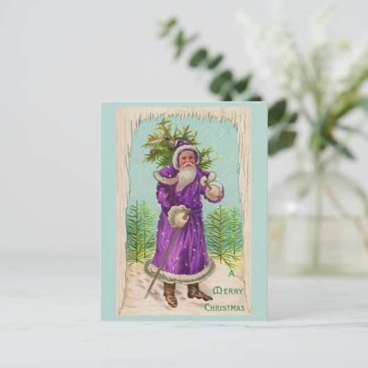 紫の衣を着た1910年サンタクロース周辺 ポストカード (スタンド正面)