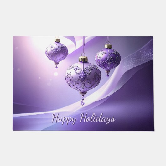 紫の装飾クリスマスボール ホリデー ドアマット (正面)