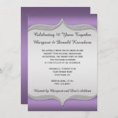 紫の装飾的なシルバーフレーム 25周年記念 招待状 (正面/裏面)