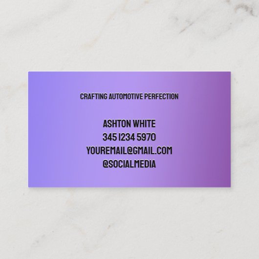 紫の詳細を表す自動車 名刺 (裏面)