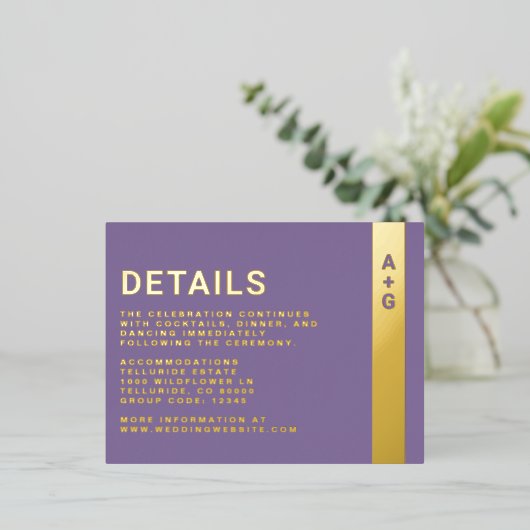 紫の詳細エンクロージャカード 箔招待状ポストカード (立ち正面)