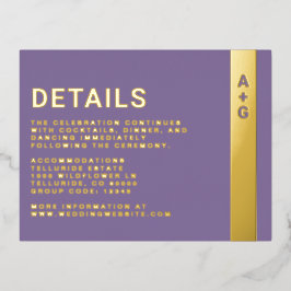 紫の詳細エンクロージャカード 箔招待状ポストカード