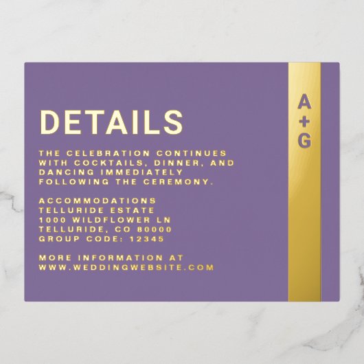 紫の詳細エンクロージャカード 箔招待状ポストカード (正面)