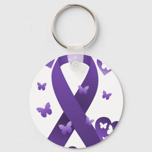 紫の認識度リボン キーホルダー (正面)