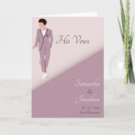 紫の誓いのカード結婚に描かれた漫画のカップル サンキューカード (正面)