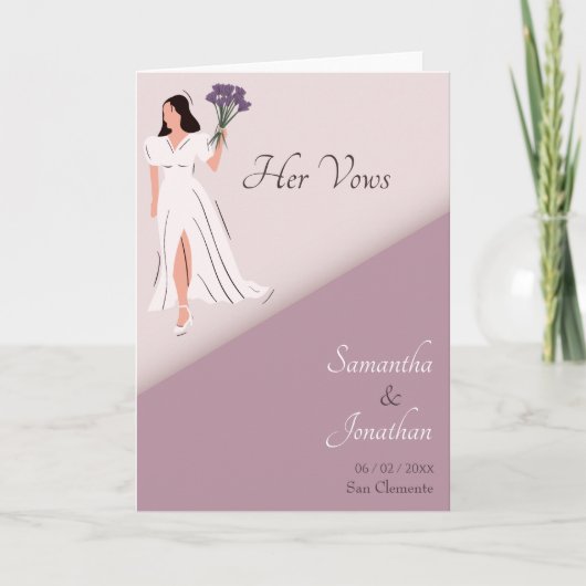 紫の誓いカード結婚の漫画のカップル サンキューカード (正面)