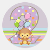 紫の誕生日のサルとバルーンのシール ラウンドシール (正面)